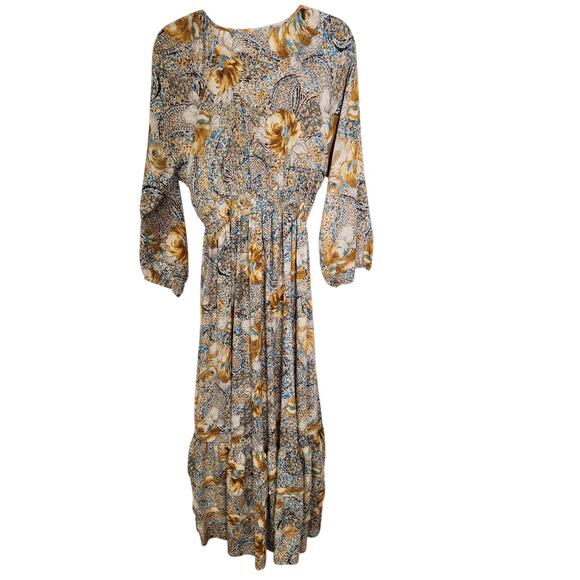 Anthropologie Chaudry Boho Prairie Cottage Floral Maxi Long Sleeve Dress Large - Picture 6 of 9